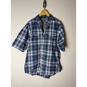 Wolverine Short Sleeve Full Button Up Men's L Blue Plaid Collared Casual